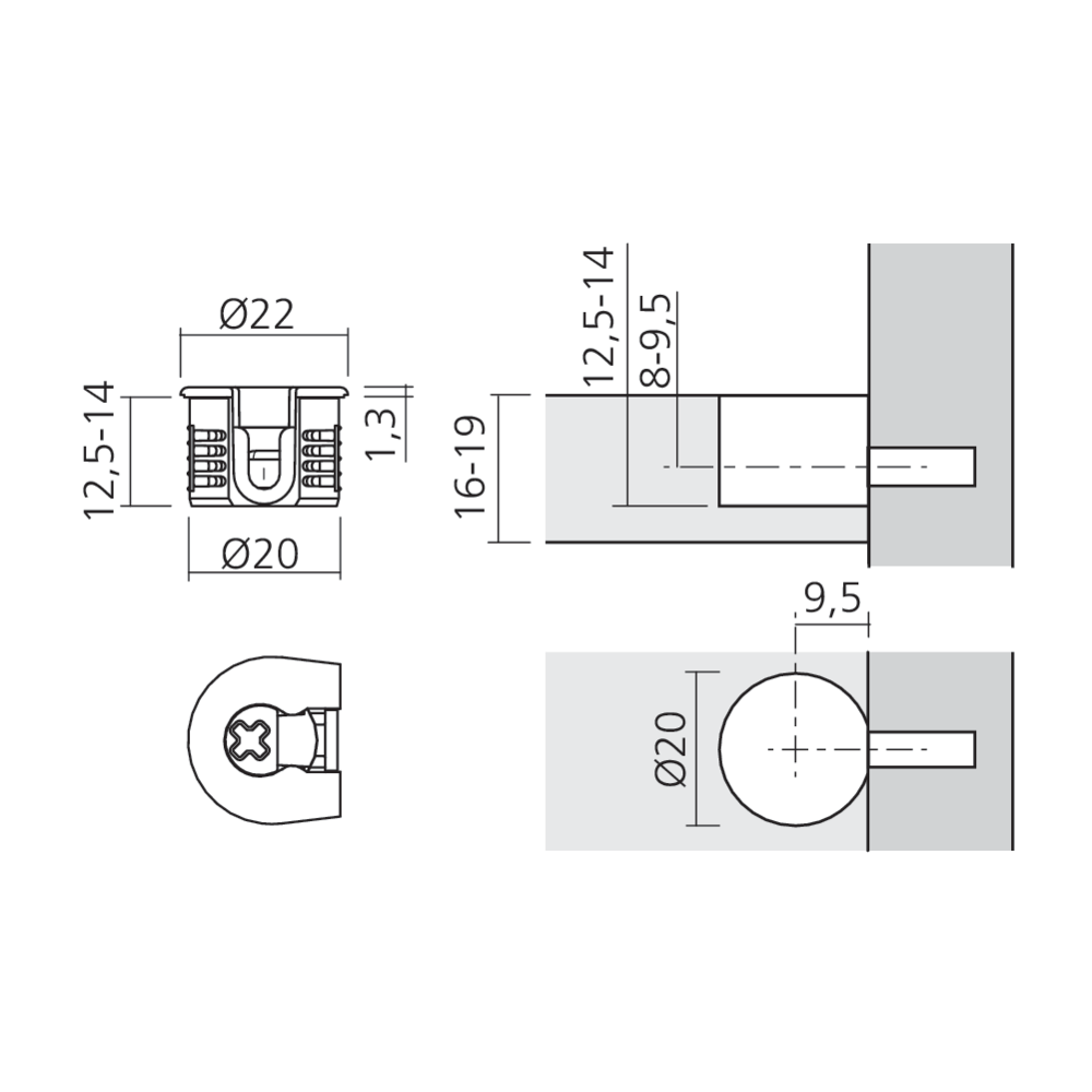 Boîtier excentrique EXPANDO Ø20 mm