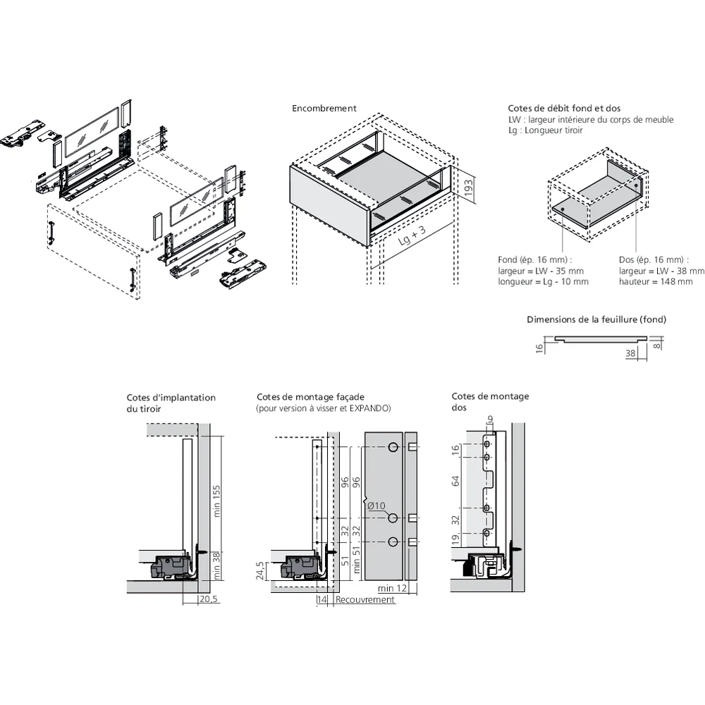 LÉGRABOX free BLUMOTION / TIP-ON BLUMOTION inox hauteur C