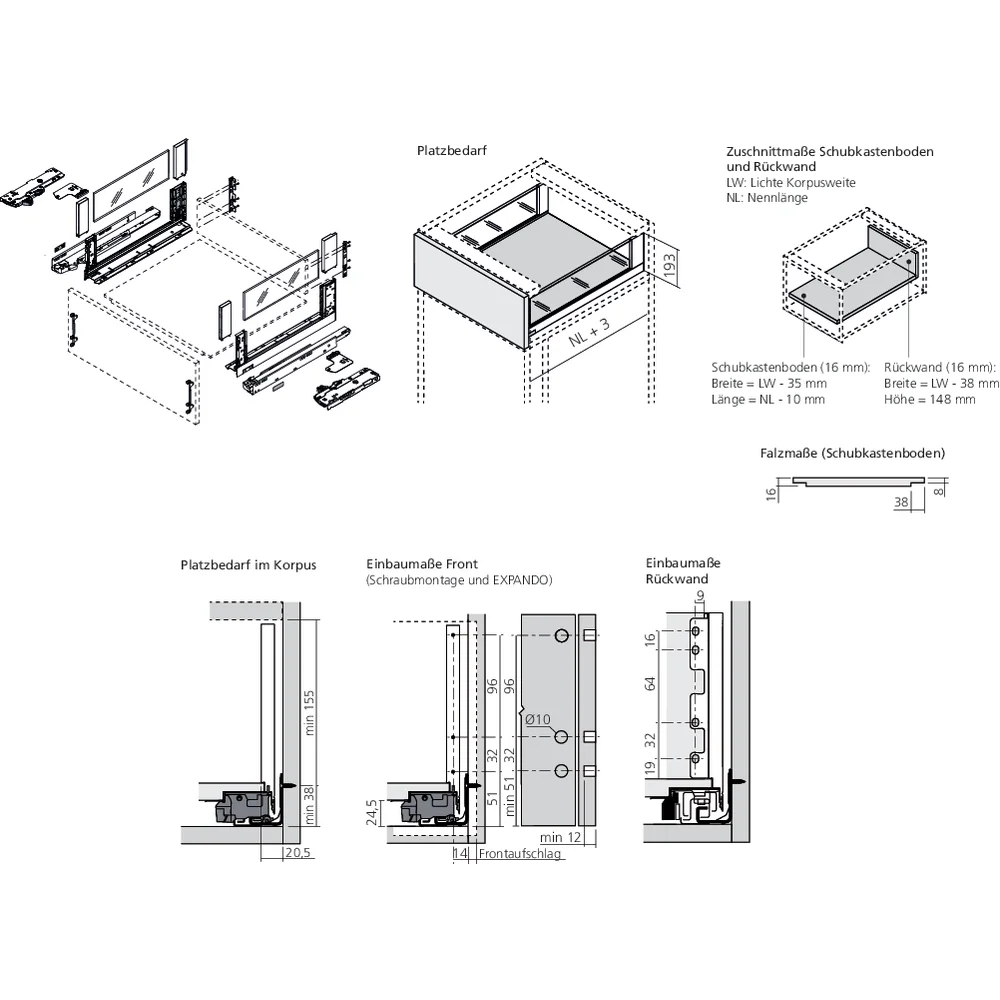 LÉGRABOX free BLUMOTION / TIP-ON BLUMOTION inox hauteur C