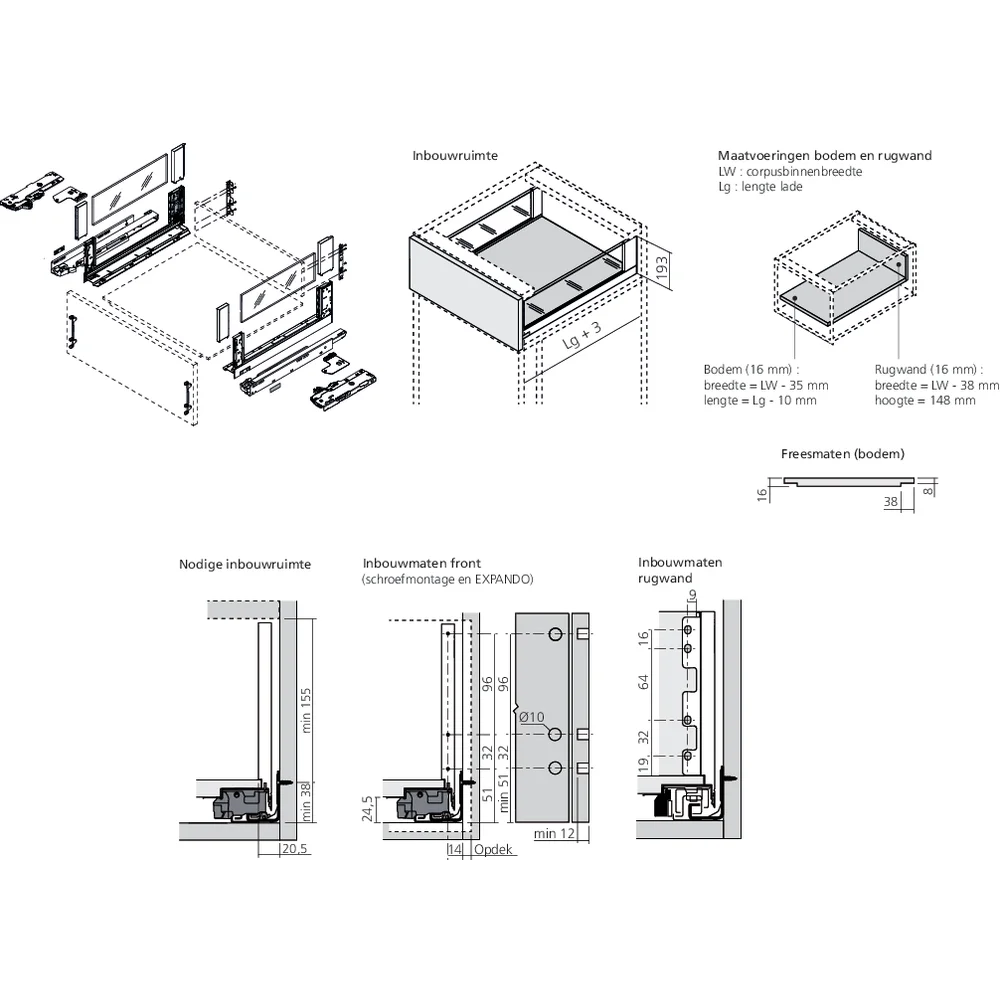 LÉGRABOX free BLUMOTION / TIP-ON BLUMOTION inox hauteur C