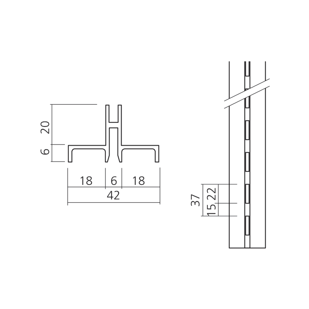 Crémaillère à encastrer par l'arrière M19