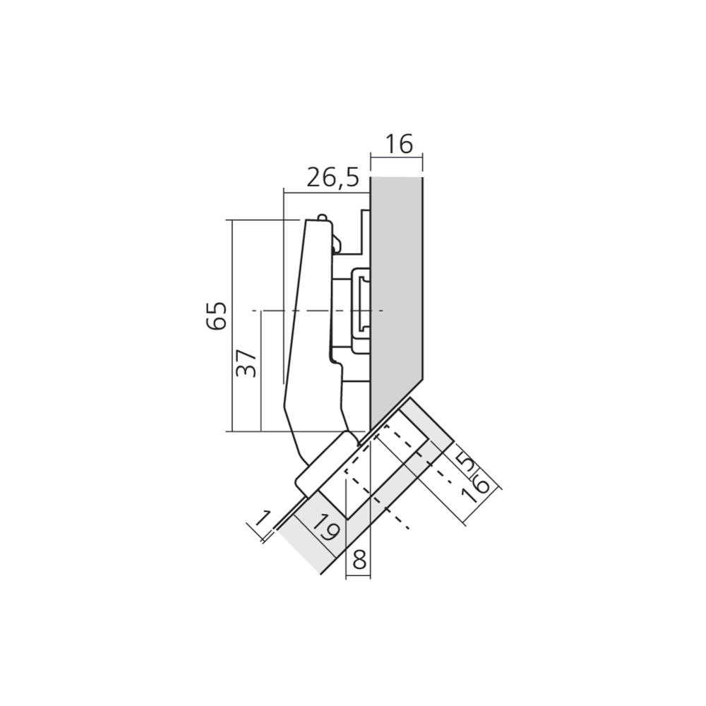 Charnière CLIP top BLUMOTION pour porte d'angle +45°