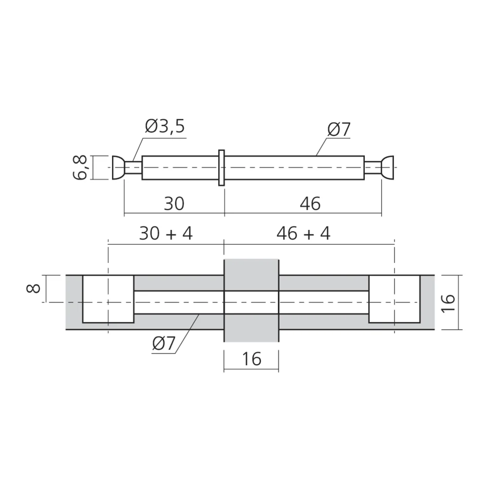 Tourillon double MINI15 pour panneau de 16 mm