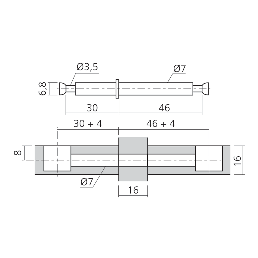 Tourillon double MINI15 pour panneau de 16 mm