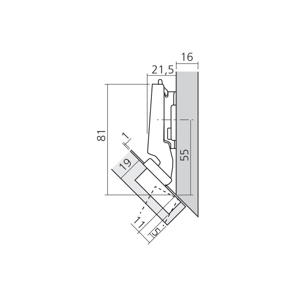 Charnière CLIP top BLUMOTION pour porte d'angle -45°