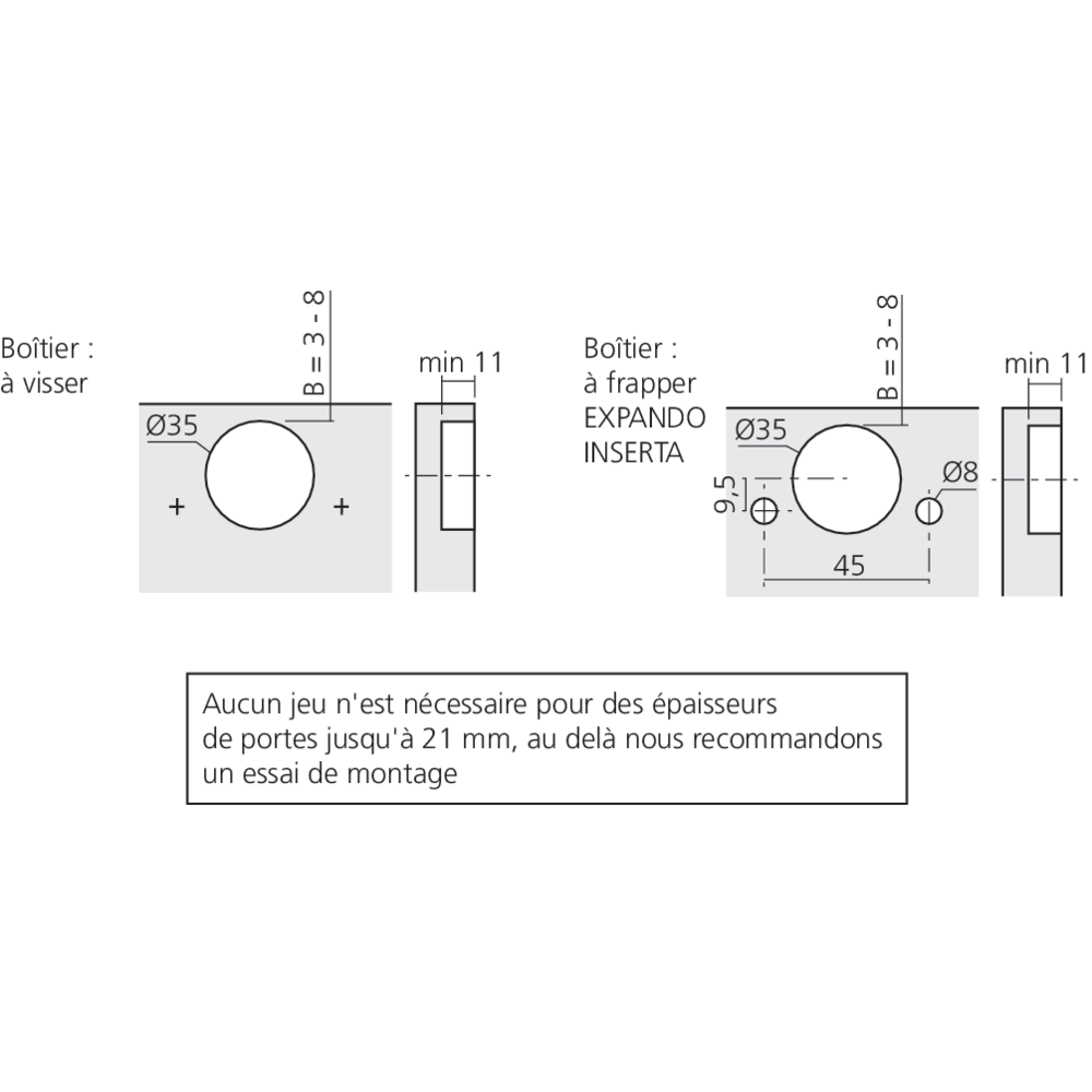 Charnière CLIP top à 170° pour porte semi-applique ou encloisonnée