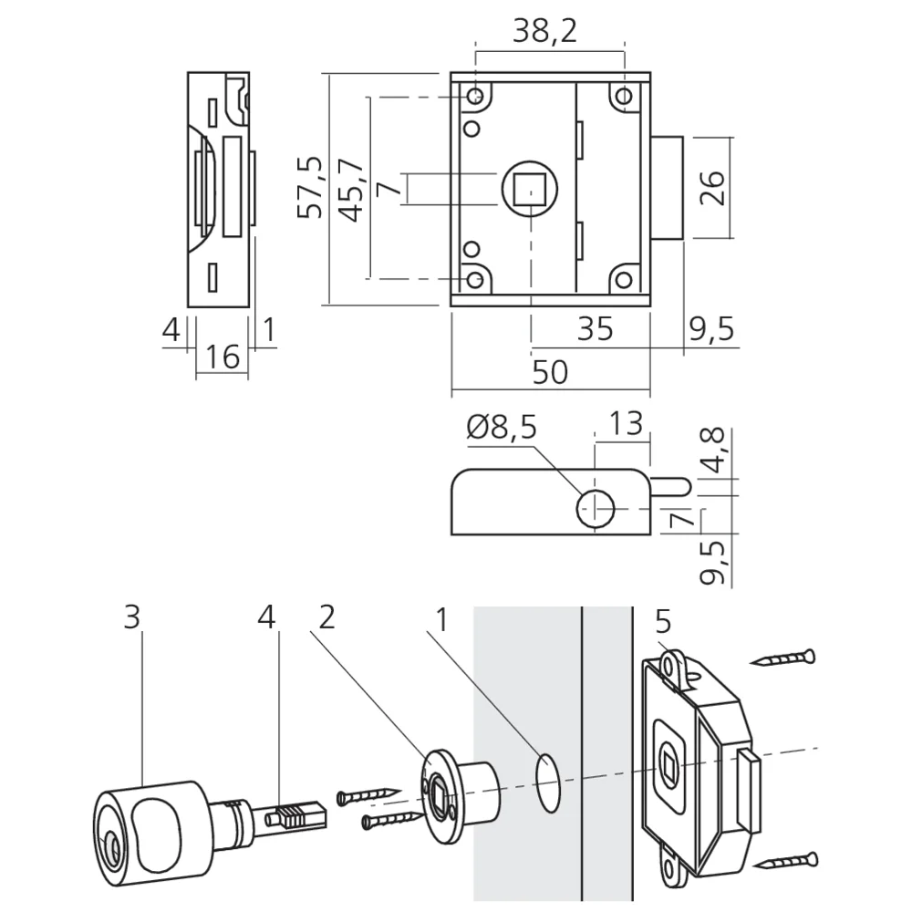 Serrure 3 points à carré