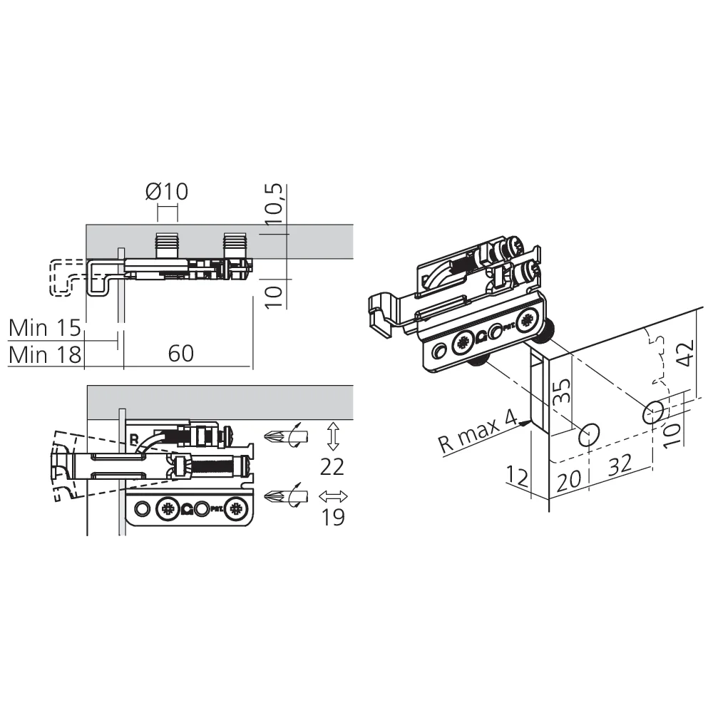 Attache élément haut