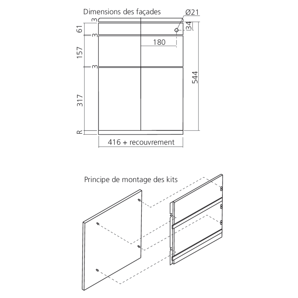 Kit de montage Speed Office N°2, pour 2 tiroirs + 1 tirette