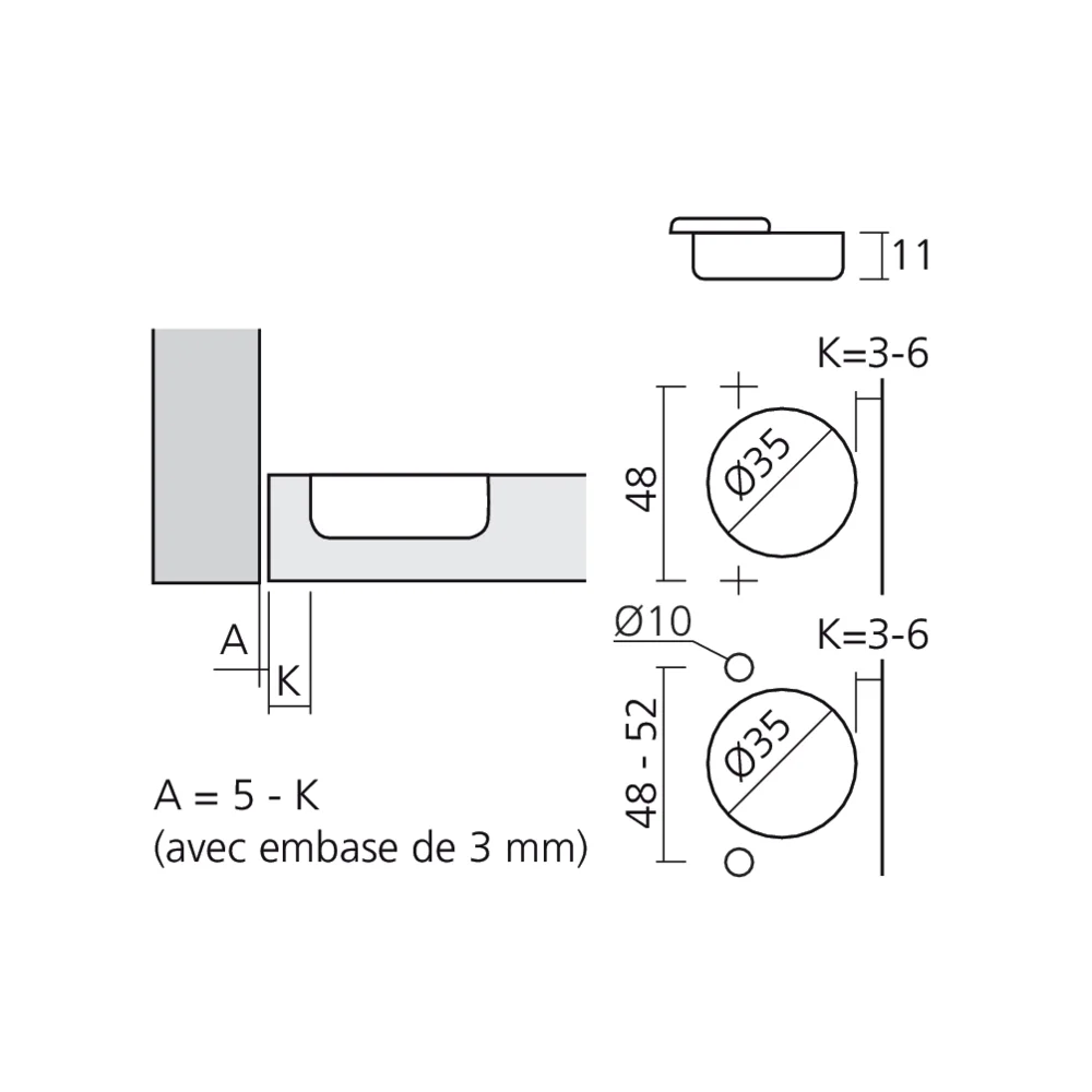 Charnière 110° encloisonnée