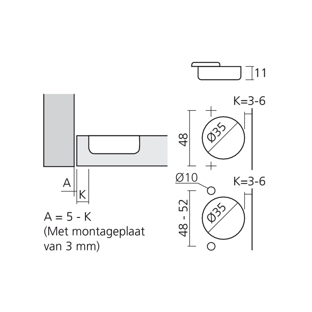 Charnière 110° encloisonnée
