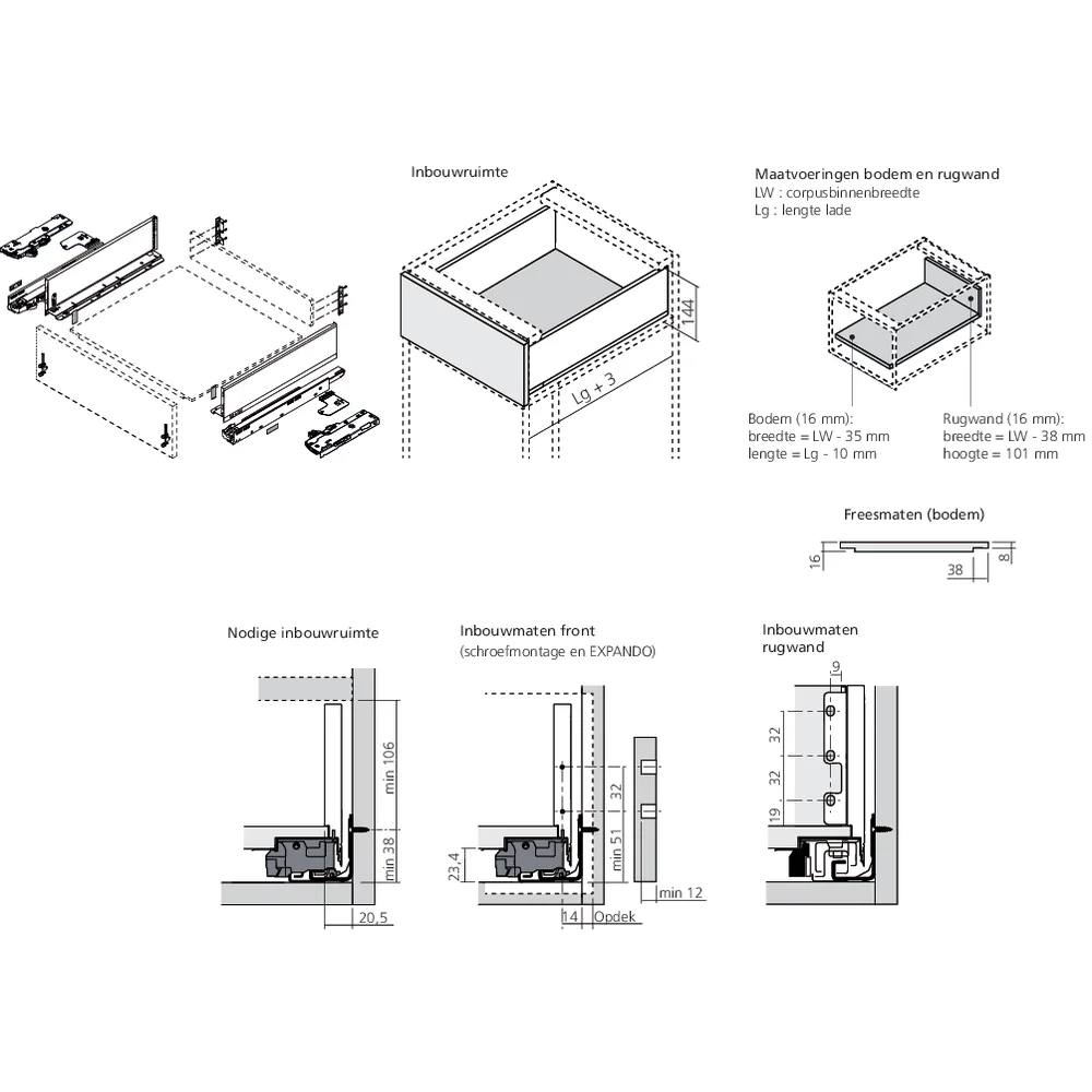 LÉGRABOX BLUMOTION / TIP-ON BLUMOTION inox hauteur K