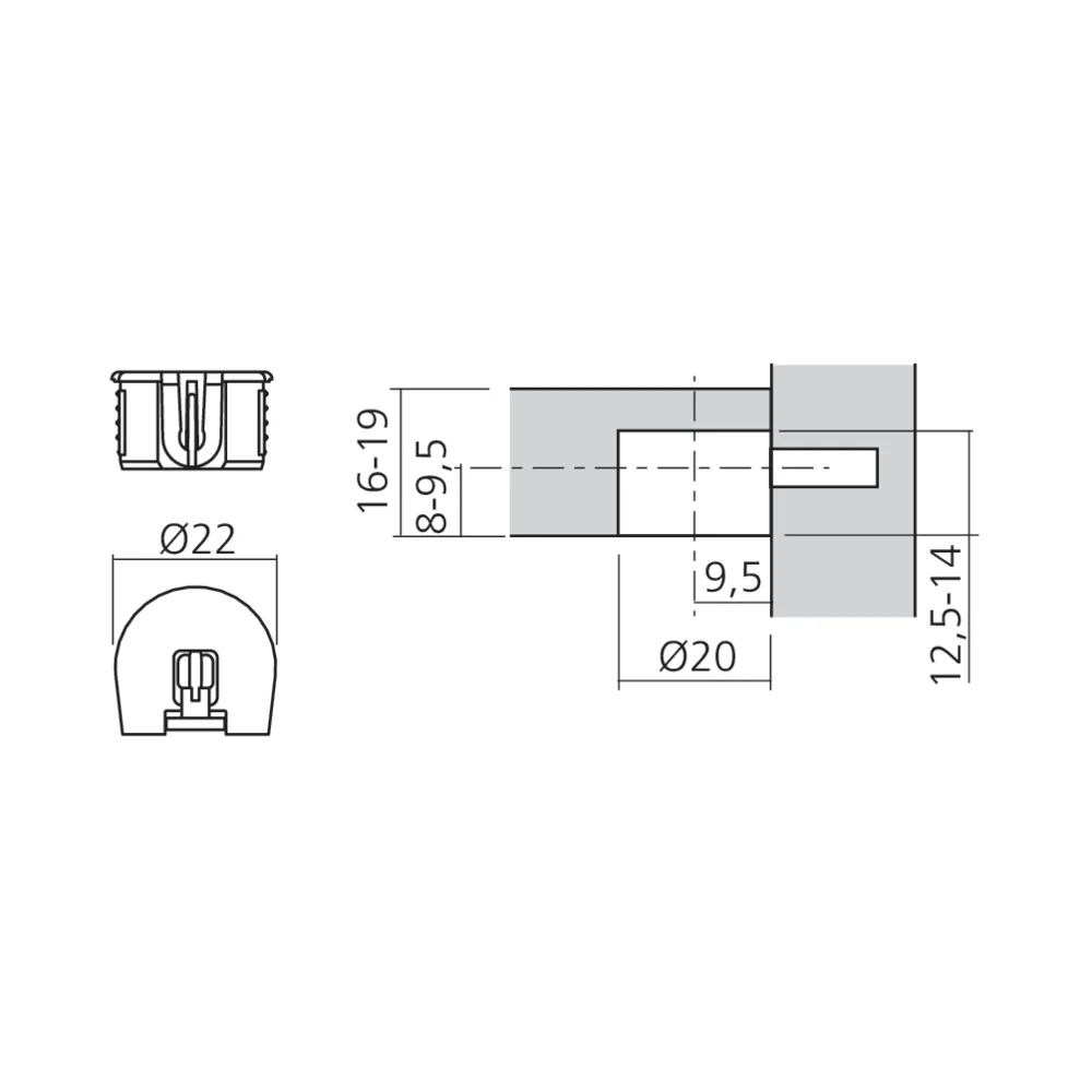 Boîtier WEDGEFIX Ø20 mm pour tourillon à expansion