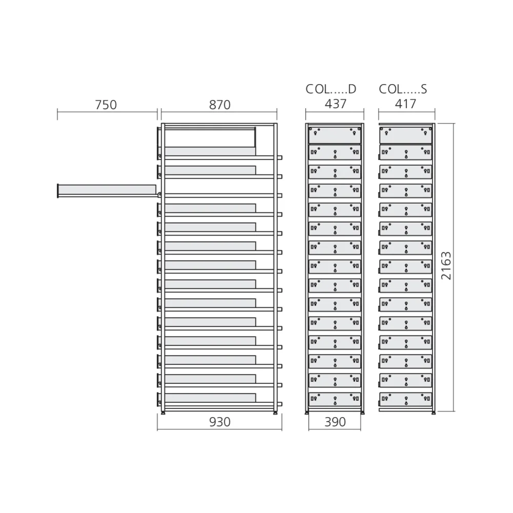 Colonne 13 tiroirs simples 1 double en 750 mm