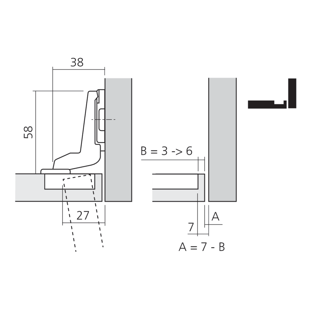 Charnière MODUL à 100° pour porte encloisonnée