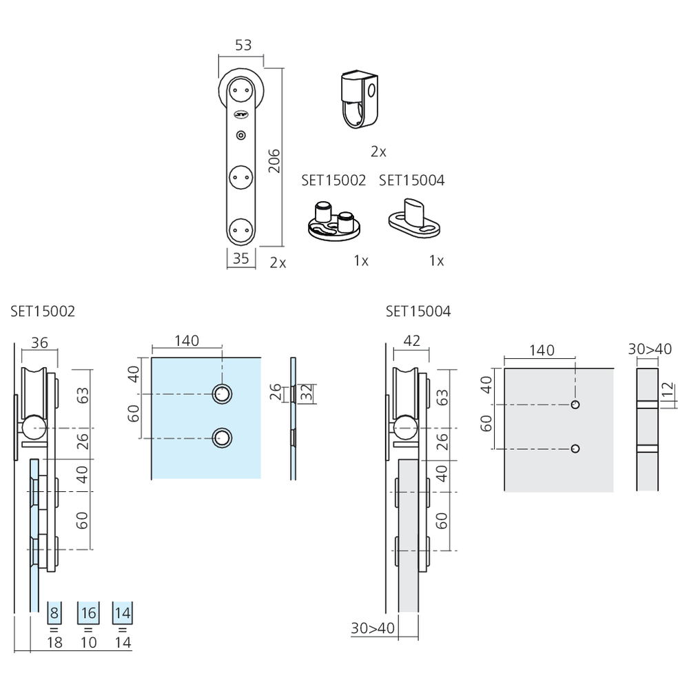 Set pour porte coulissante