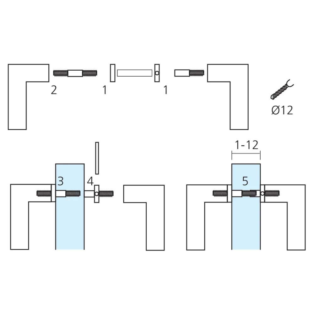 Kit de fixations pour poignées de porte battante verre