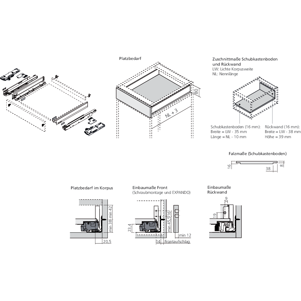 LÉGRABOX BLUMOTION / TIP-ON BLUMOTION noir carbone mat hauteur N