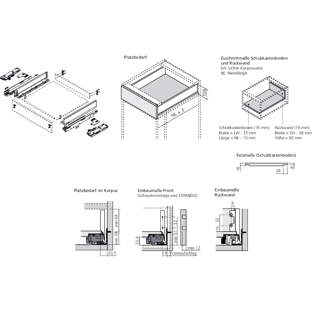 LÉGRABOX BLUMOTION / TIP-ON BLUMOTION blanc soie mat hauteur M