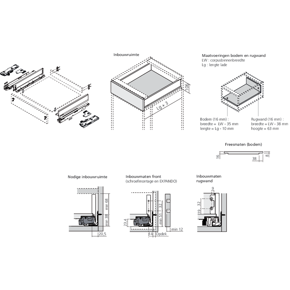 LÉGRABOX BLUMOTION / TIP-ON BLUMOTION blanc soie mat hauteur M