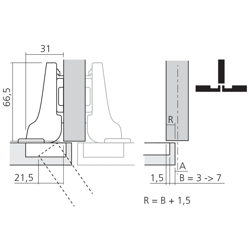 Charnière CLIP top 110° pour porte en semi-applique