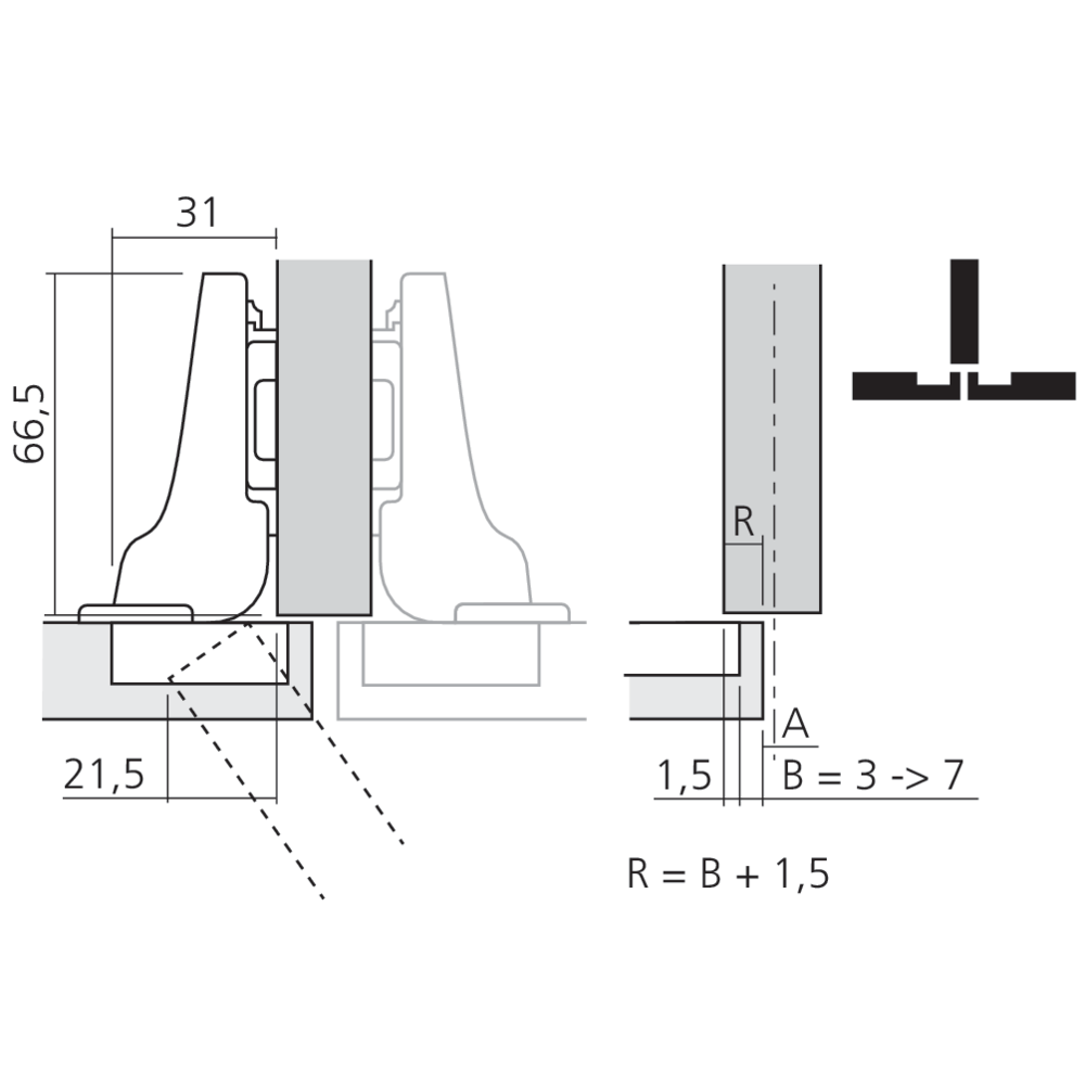 Charnière CLIP top 110° pour porte en semi-applique