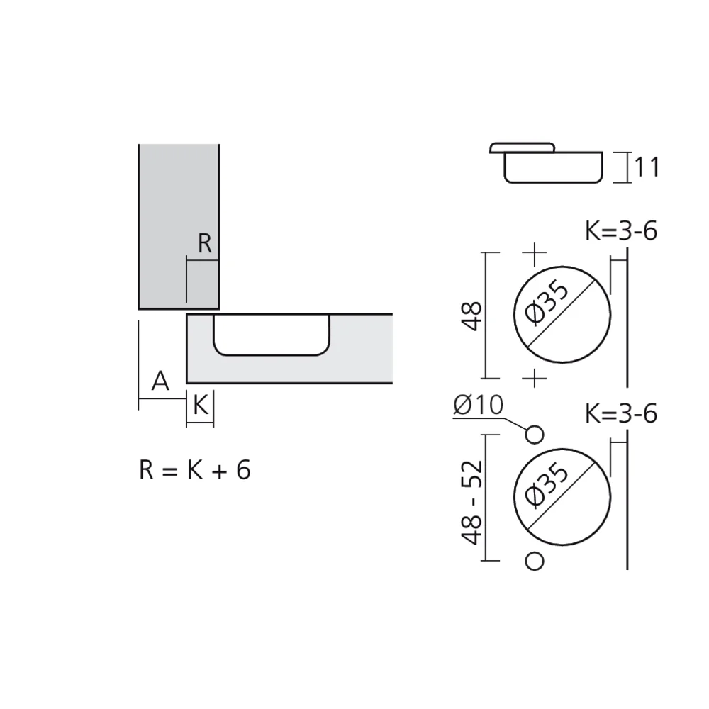 Charnière 110° en semi-applique