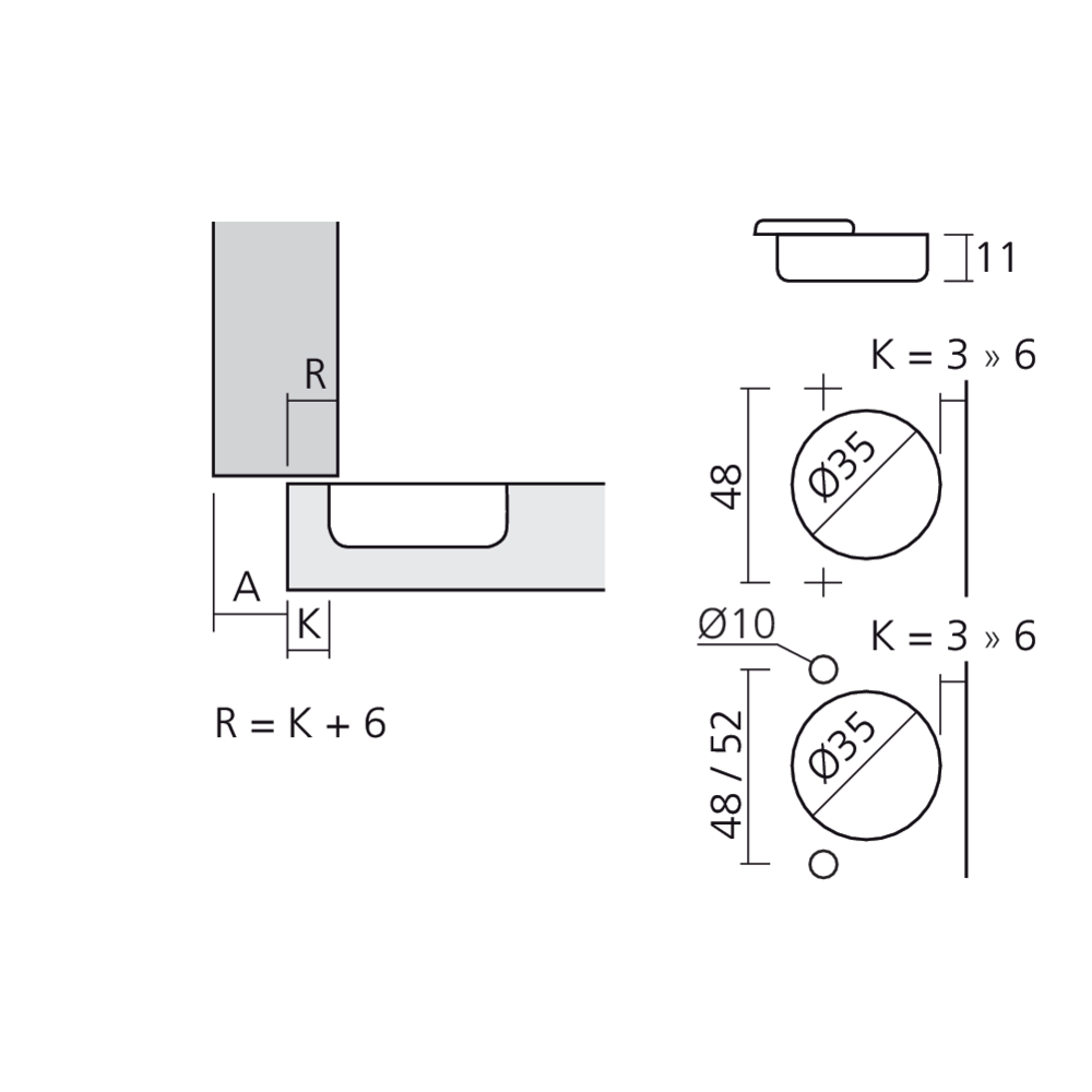 Charnière 110° en semi-applique
