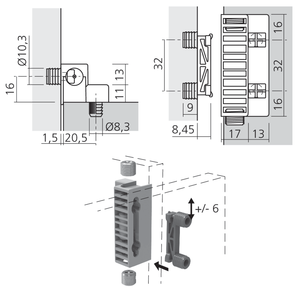 Ferrure réglable pour fausse façade