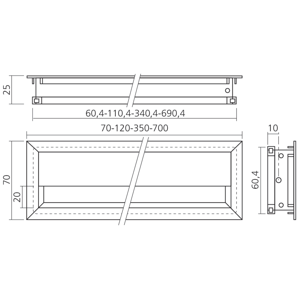 Passe-câbles carré ou rectangulaire