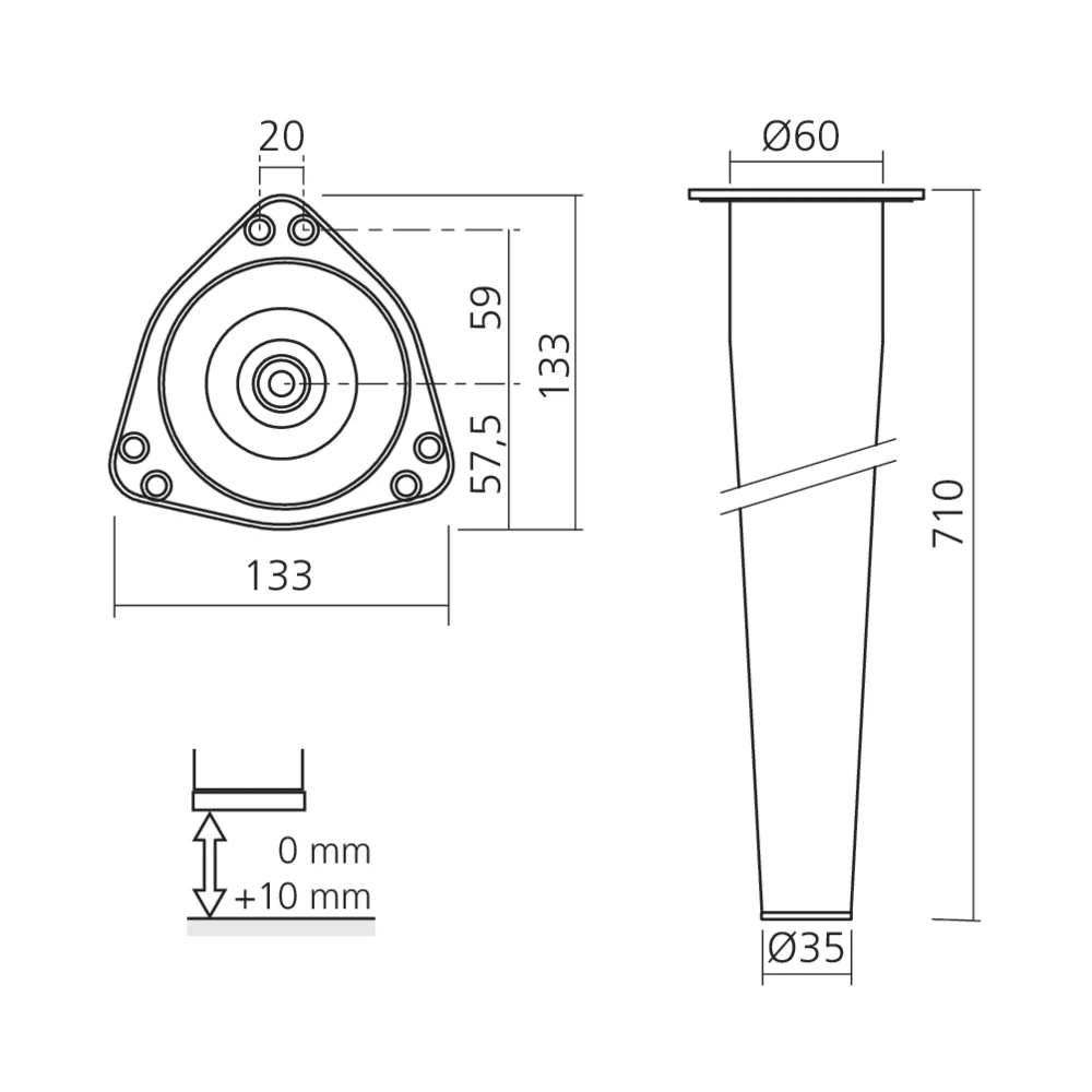 Pied de table conique Ø60 mm