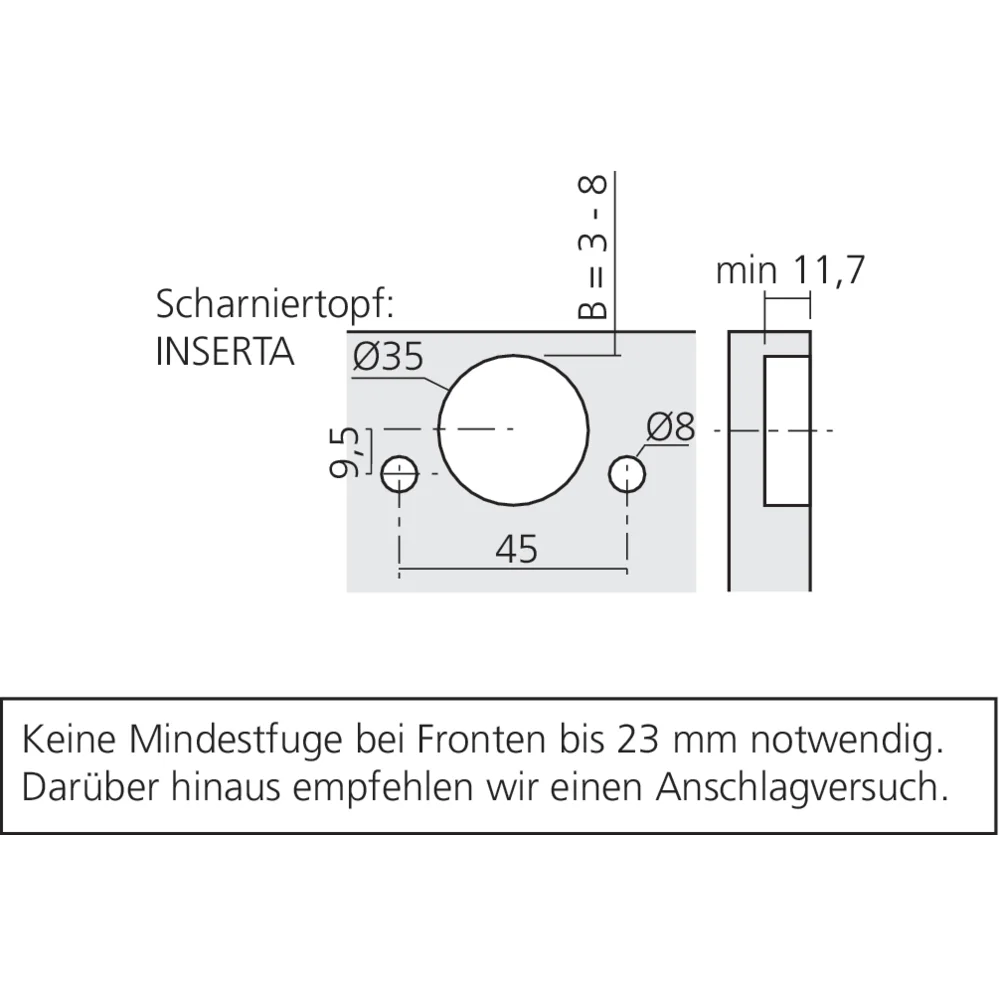 Charnière CLIP top BLUMOTION 155° pour porte en semi-applique