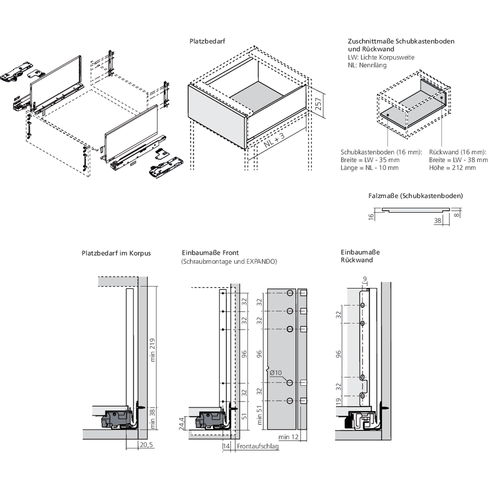 LÉGRABOX BLUMOTION / TIP-ON BLUMOTION inox hauteur F