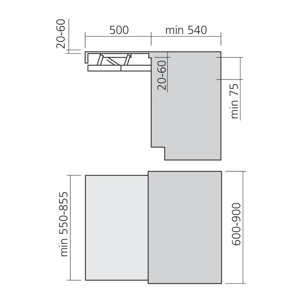 Ferrure pour plan de travail amovible OPLA TOP