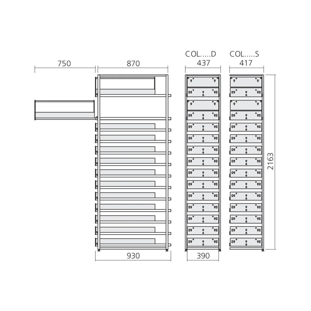 Colonne 11 tiroirs simples 2 doubles en 750 mm