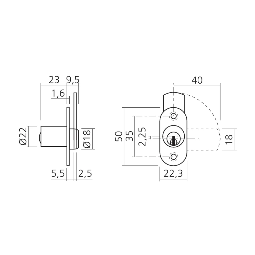 Serrure batteuse cylindre 22