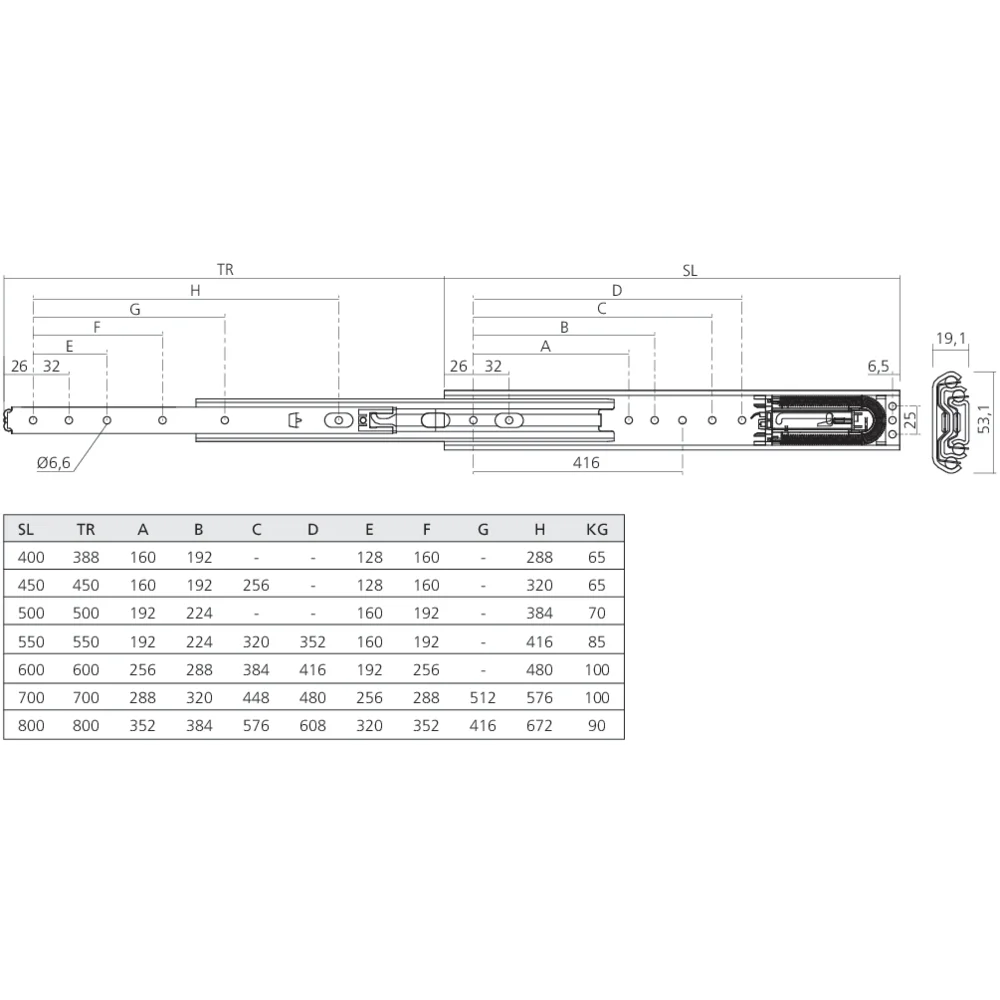Coulisses à billes sortie totale à rentrée automatique amortie 100 kg
