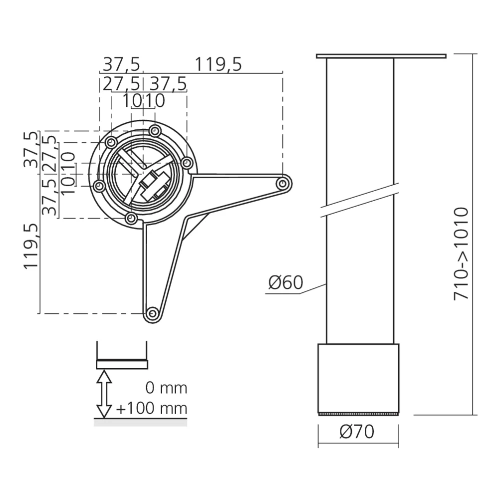 Pied de table réglable Ø60/70 mm