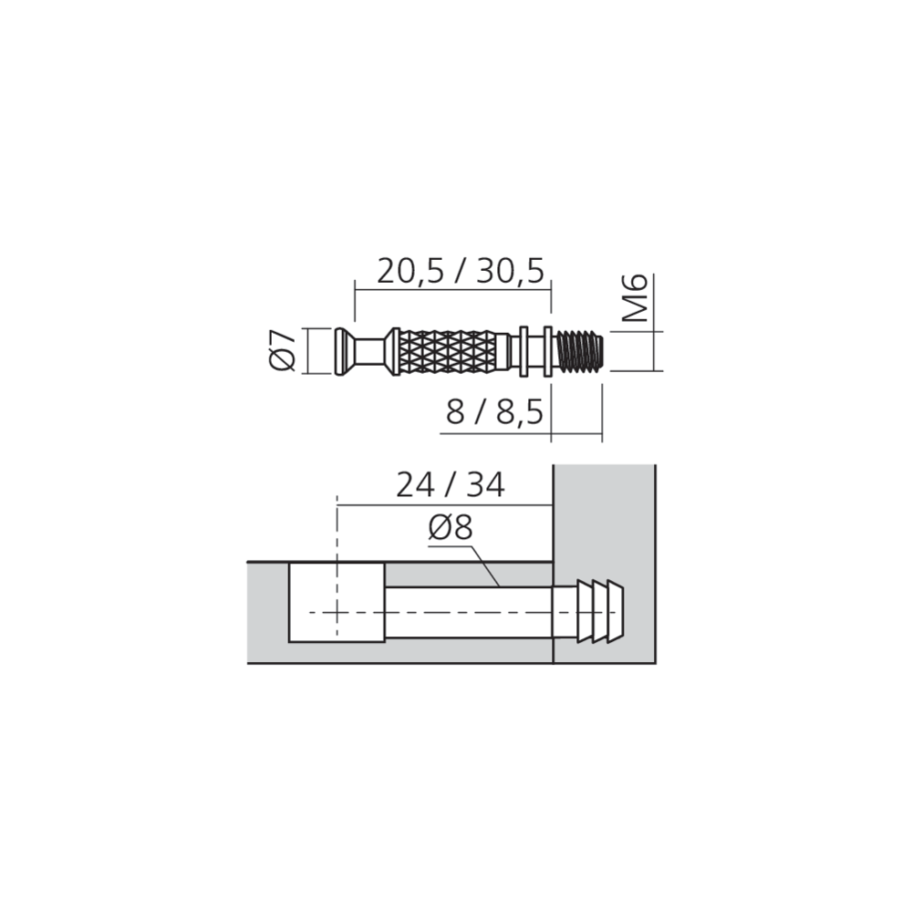 Tourillon MINI15 filet bois Ø5 mm court