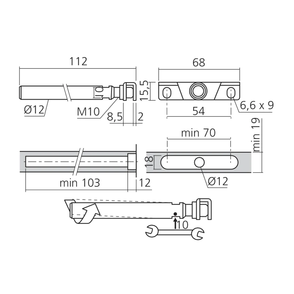 Console invisible Ø12 mm pour tablette faible épaisseur