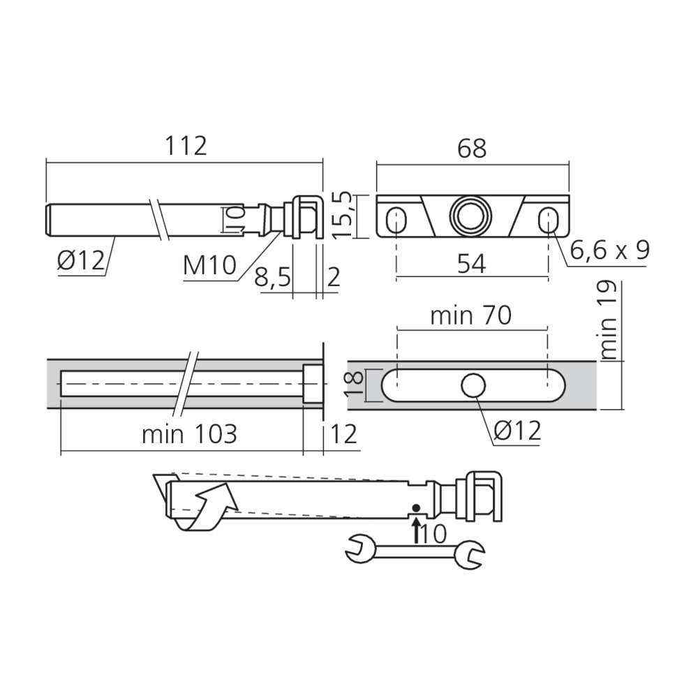 Console invisible Ø12 mm pour tablette faible épaisseur