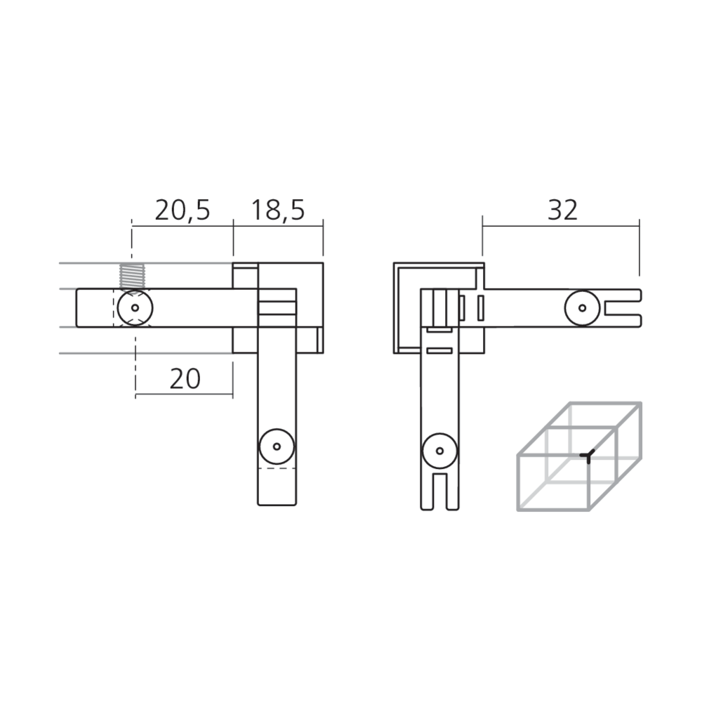 Jonction 3 voies CADRO vitrine