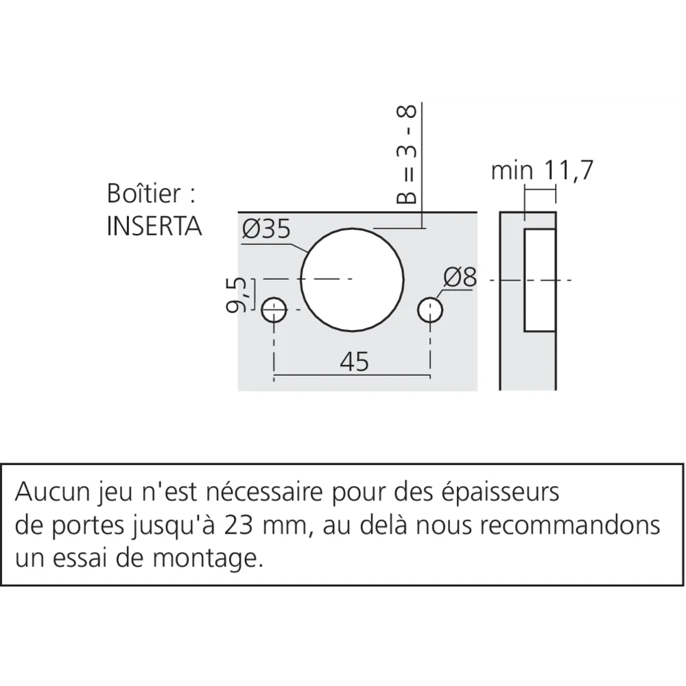 Charnière CLIP top BLUMOTION à 155° avec encombrement 0