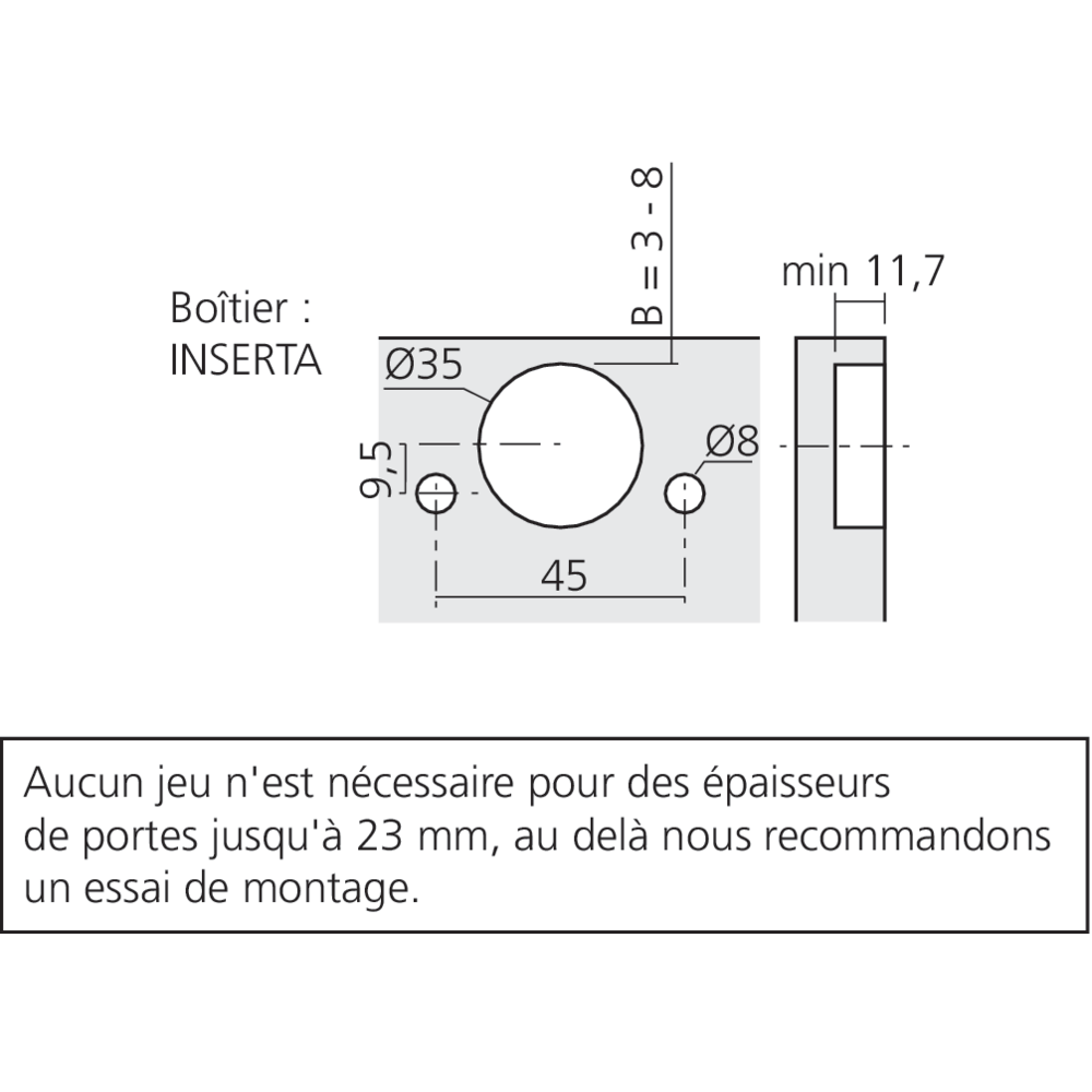 Charnière CLIP top BLUMOTION à 155° avec encombrement 0