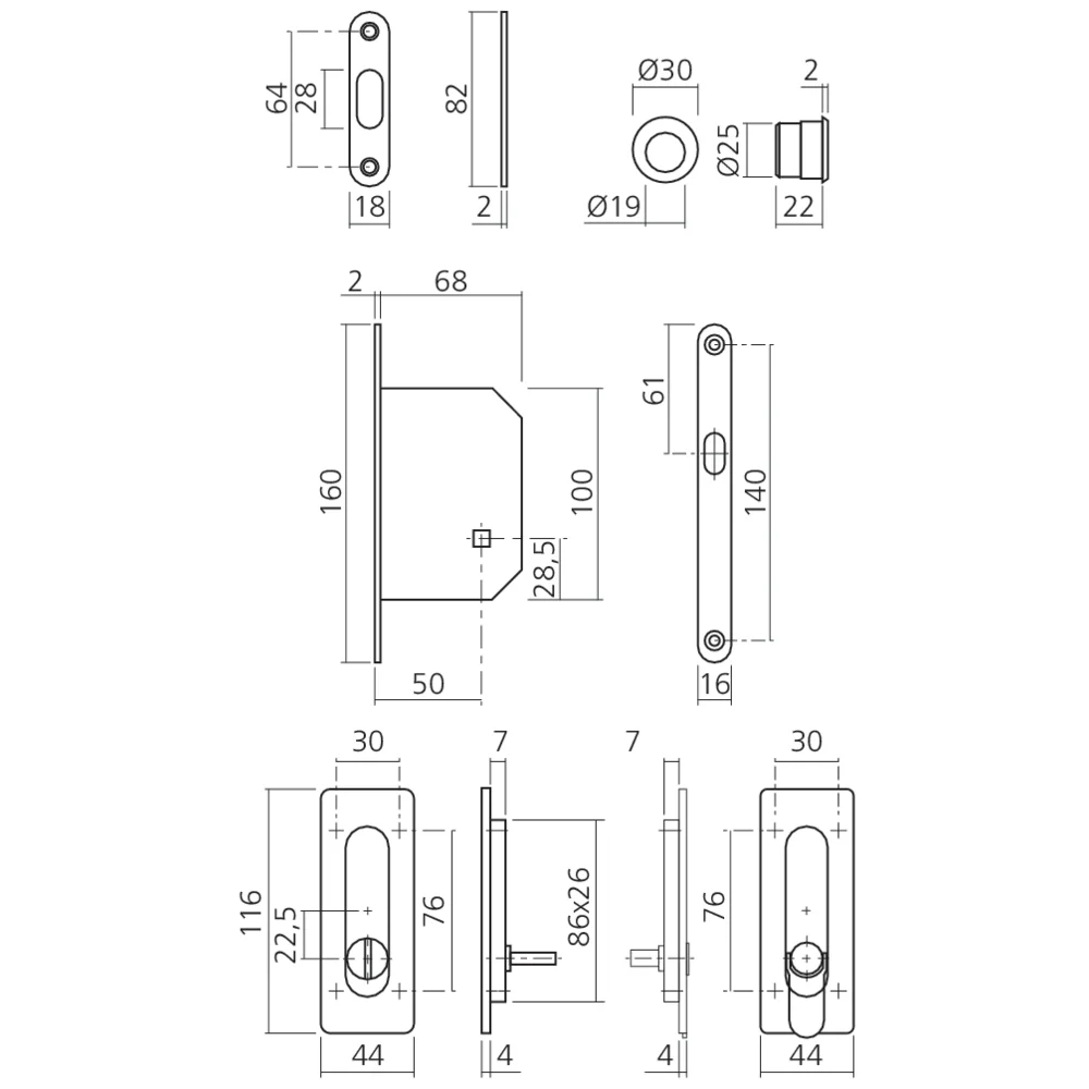 Ensemble rectangulaire fermeture porte coulissante