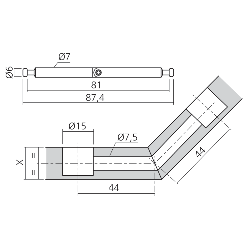 Tourillon double articulé