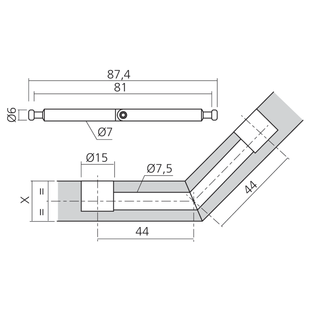 Tourillon double articulé