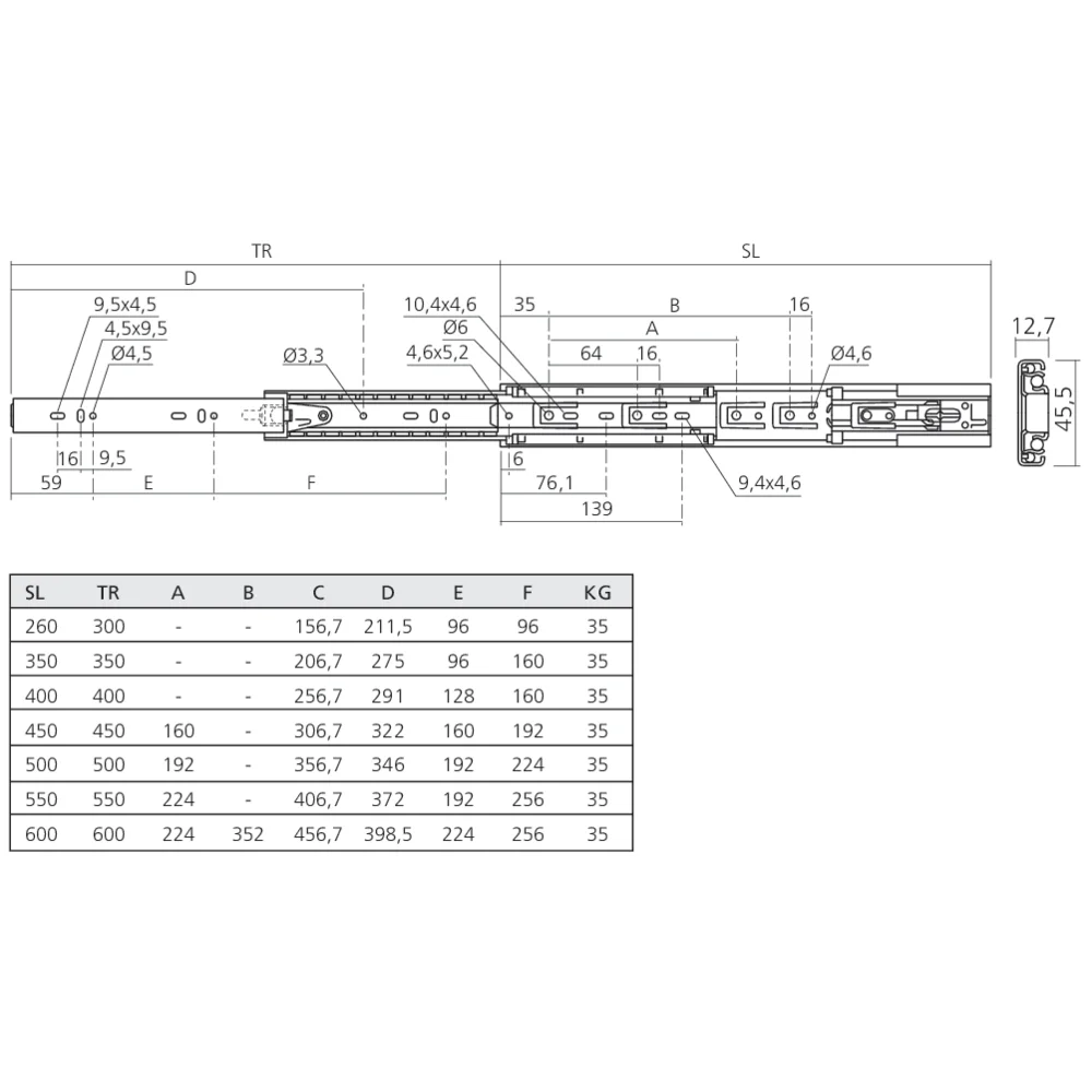 Coulisses à billes sortie totale avec fermeture amortie 35 kg