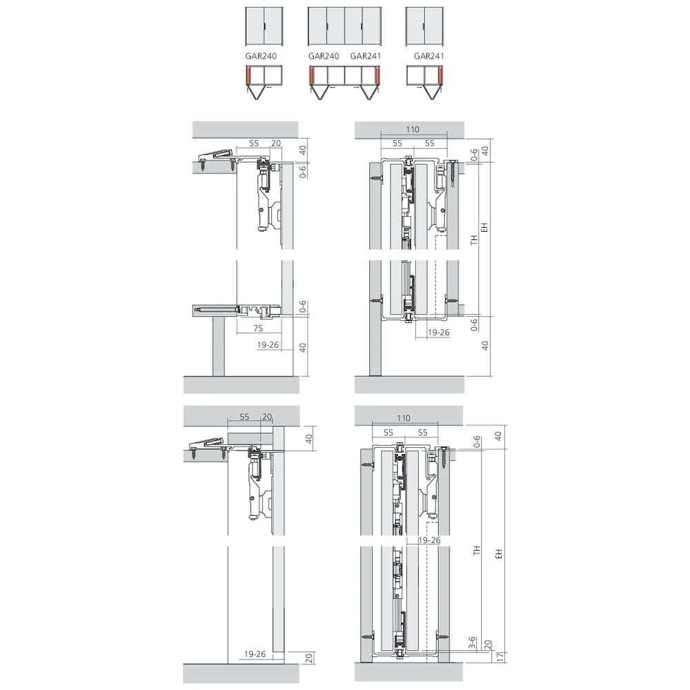 Garniture 1 paire de portes pliantes Folding Concepta 25 hauteur 1851-2600 mm