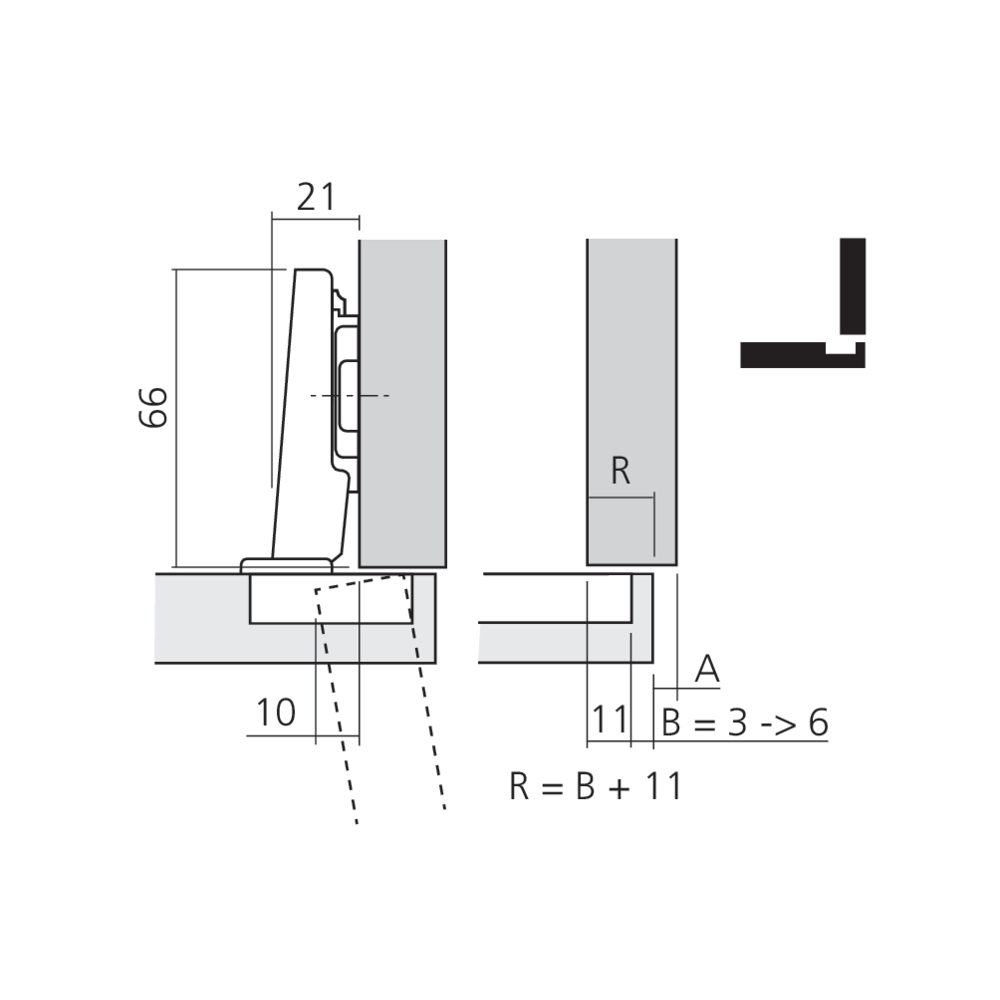 Charnière CLIP top à 107° pour porte en applique